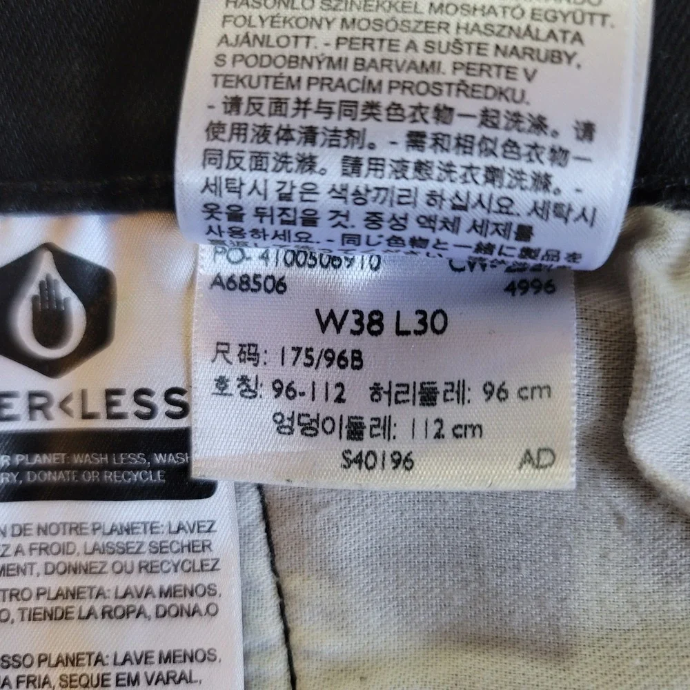 Levi's 512 Slim Taper Jeans Mens 38x30 Black Denim Waterless Tapered Leg Casual